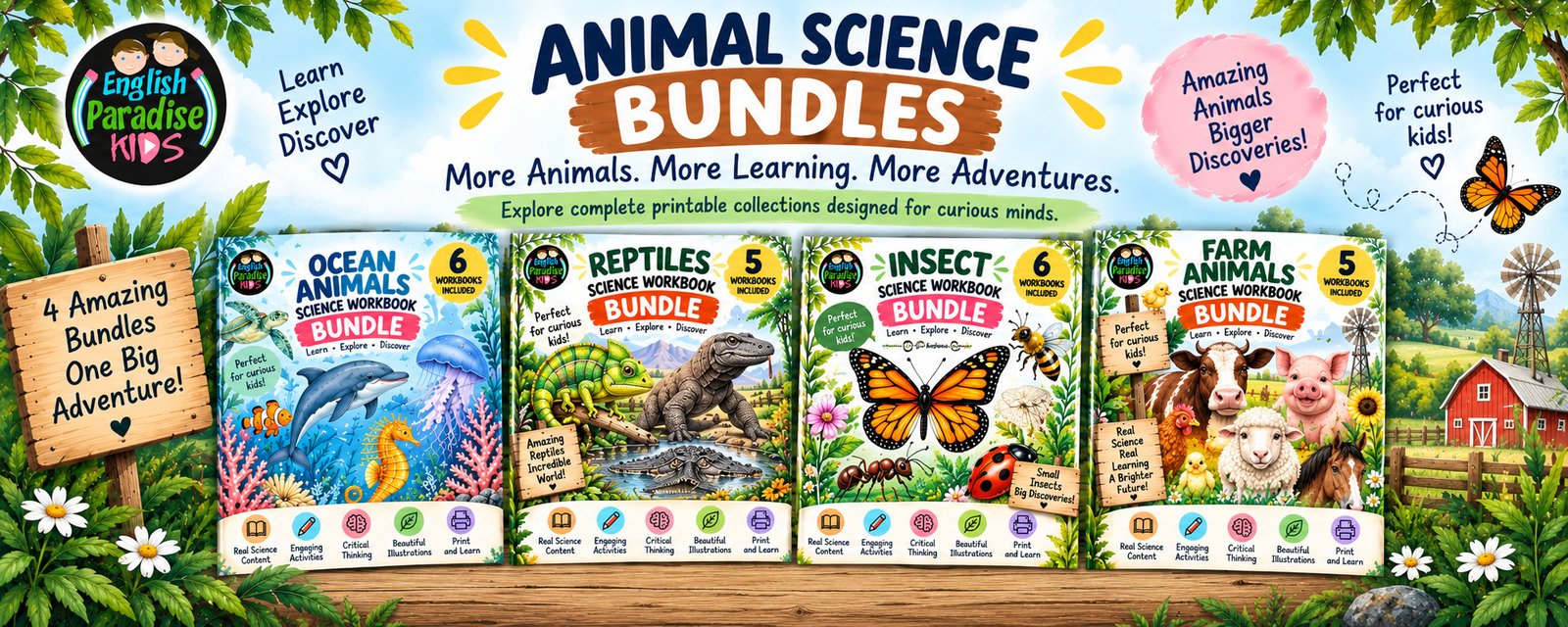 Animal Science Workbook Bundles for Kids – English Paradise Kids