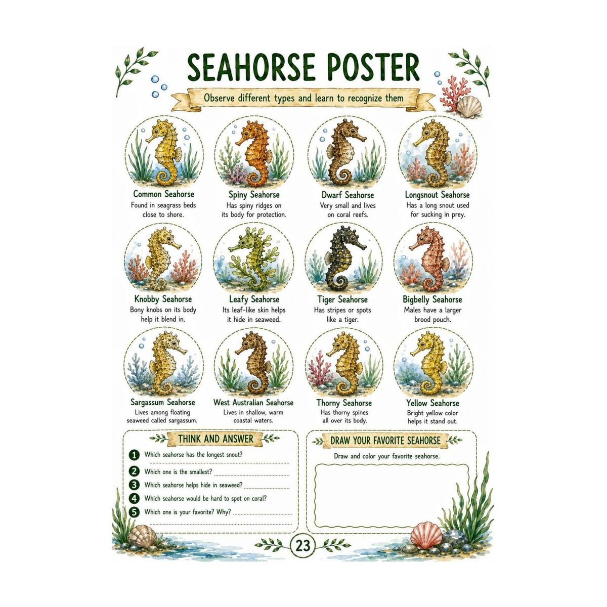 Seahorses Science Workbook for Kids – Printable PDF - Image 5